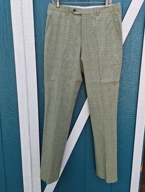 Todd Snyder Men’s Sutton Fit Dress Pants 32x34 Green Plaid Tessuti di Sondrio